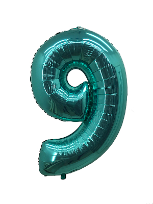 Шар фольгированный с гелием цифра 9 цвет тиффани
